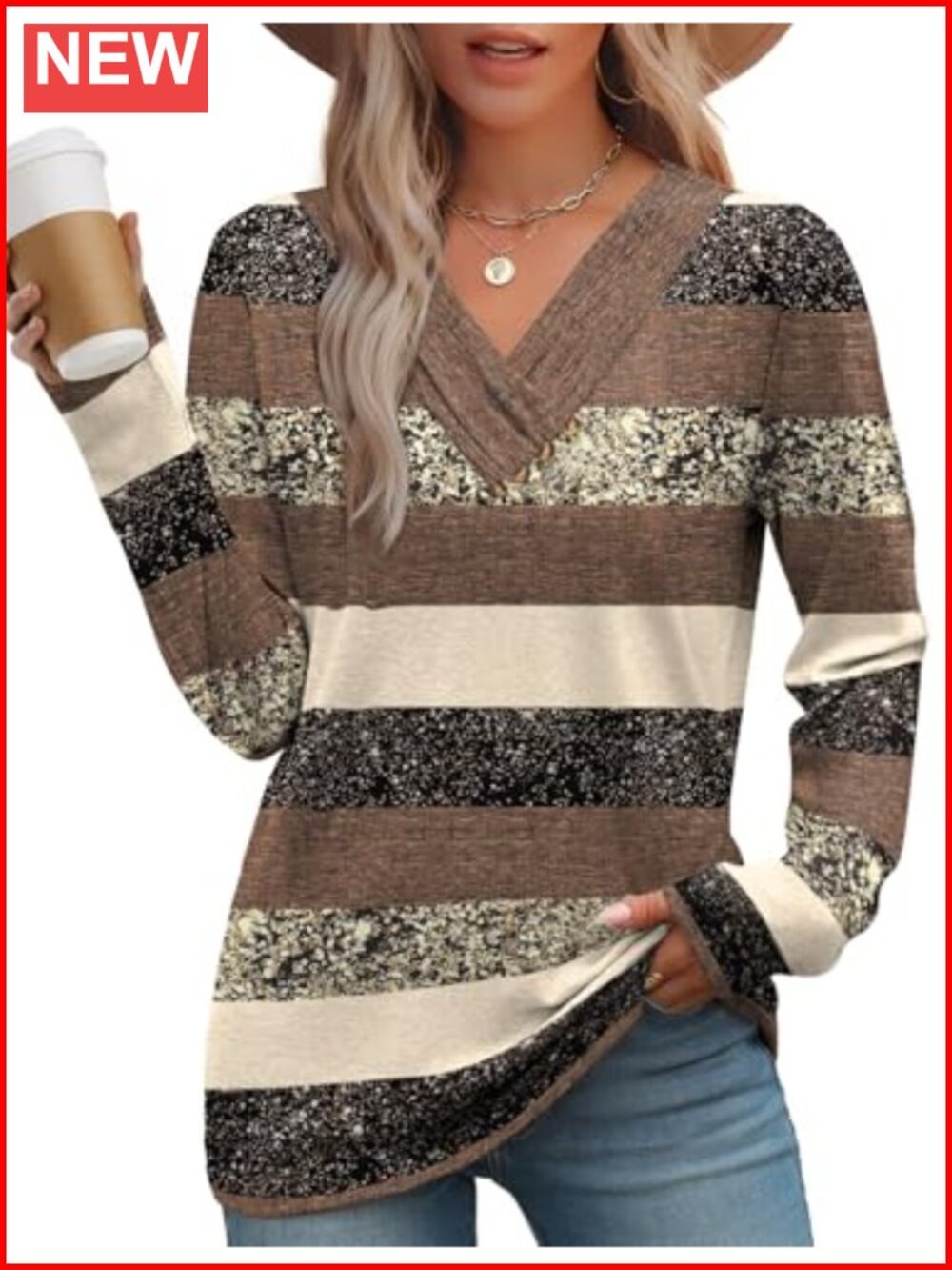 Womens V Neck Long Sleeve Tunic Top Button Down Loose Fit Blouse